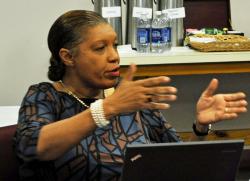 The EDA's Jennifer Nugent-Hill questions Innovative officials Thursday.